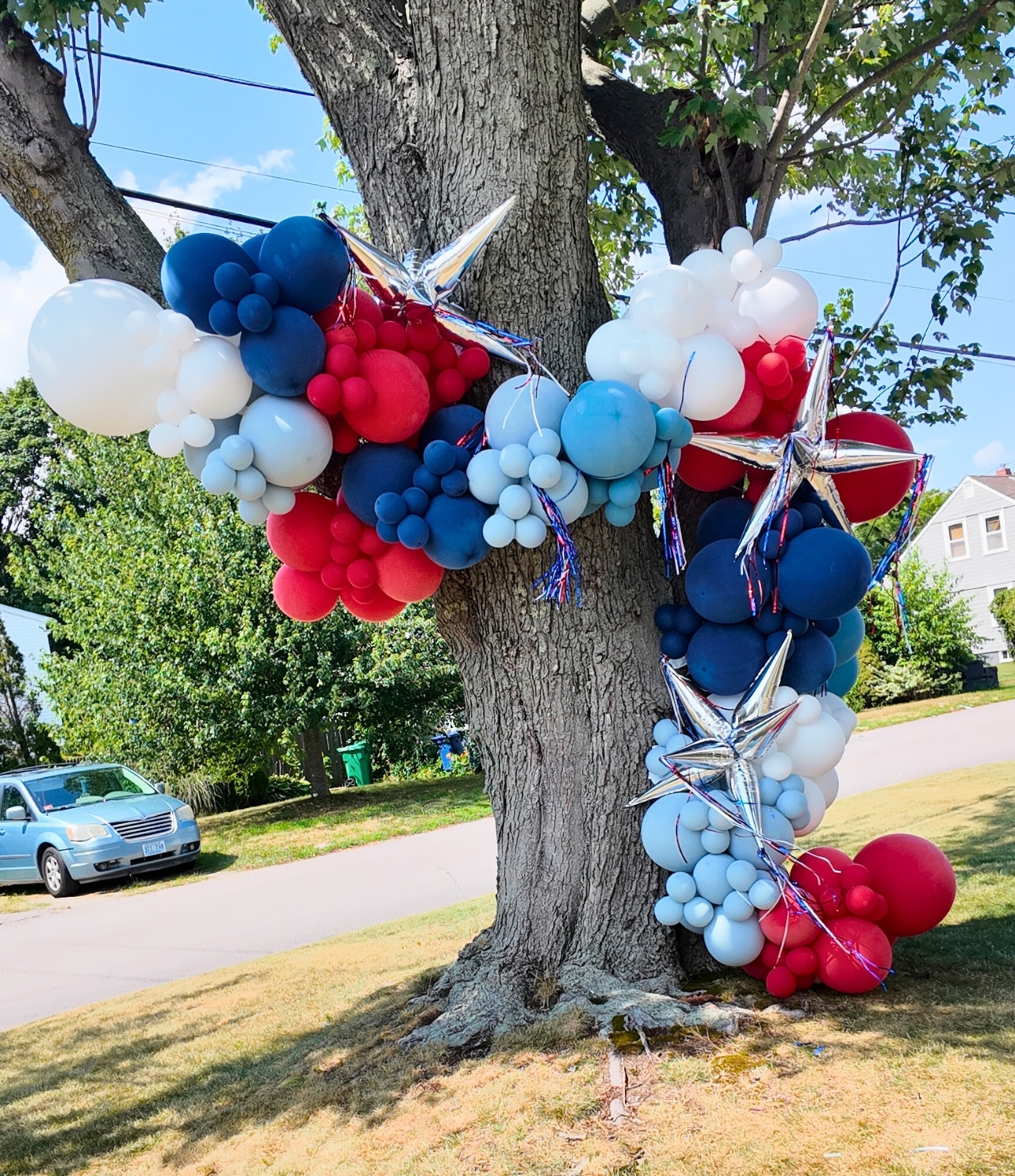 Fourth of July balloon garland in Warwick, RI, custom balloon decor by Ethereal Events Co., balloon decor Rhode Island